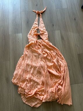 Free People Peach Halter Tie-Back Maxi Dress